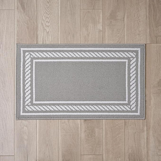 Nautica – Runner Rug | Indoor Runners for Hallways and Entry Rugs| Non-Slip and Non-Skid Entry and Kitchen Door Mat| Machine Washable Entryway Carpet Rugs | 2'2" x 3'9" | Rope Border Light Grey