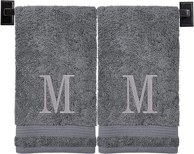 Monogrammed Hand Towels for Bathroom | Luxury Turkish Cotton | Embroidered in USA | Set of 2 | Choose Set Color and Monogram Color | A - Z | Modern Font
