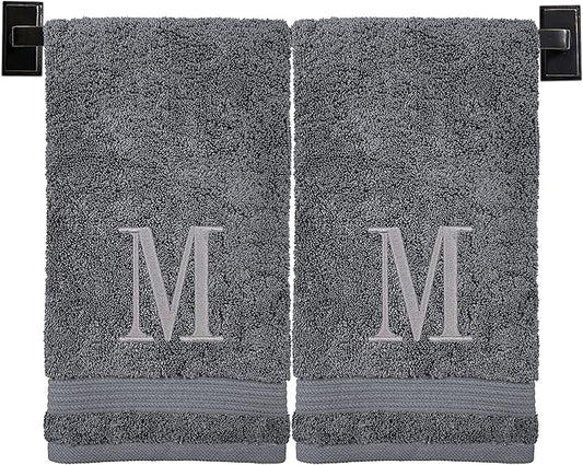 Monogrammed Hand Towels for Bathroom | Luxury Turkish Cotton | Embroidered in USA | Set of 2 | Choose Set Color and Monogram Color | A - Z | Modern Font