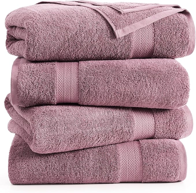 LANE LINEN 100% Ring Spun Cotton Bath Sheets (35"x66") - 4 Pcs - Highly Absorbent, Soft & Low Lint - Extra Large Towel Sets - Oversized Daiiy Use Bathroom Towels Ideal for Adults, Spa - Wistful Mauve