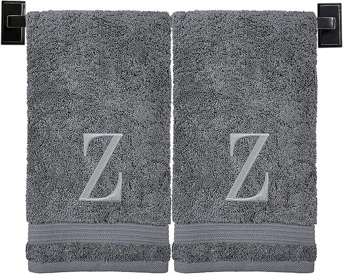 Monogrammed Hand Towels for Bathroom | Luxury Turkish Cotton | Embroidered in USA | Set of 2 | Choose Set Color and Monogram Color | A - Z | Modern Font