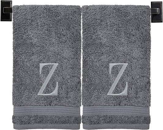 Monogrammed Hand Towels for Bathroom | Luxury Turkish Cotton | Embroidered in USA | Set of 2 | Choose Set Color and Monogram Color | A - Z | Modern Font