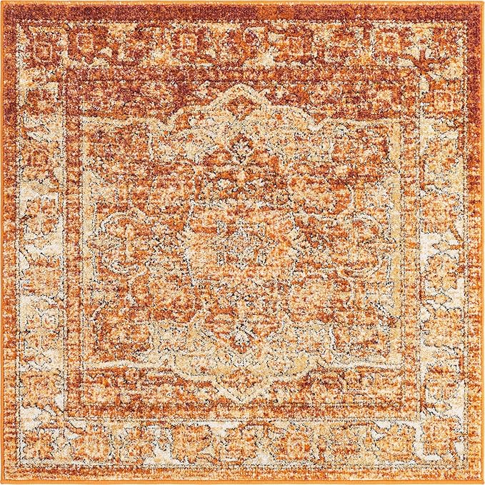 Unique Loom Isabella Collection Area Rug - Adjani (4' 1" Square, Rust Red/ Black)