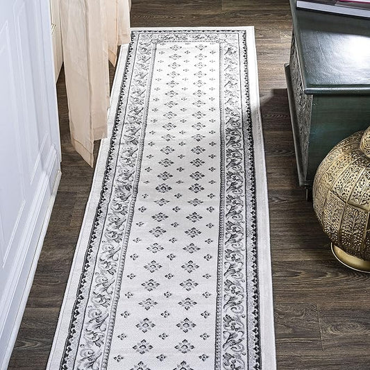 JONATHAN Y Acanthus French Border Cream/Light Gray Runner Rug, 2x8, Vintage, Bohemian, Easy-Cleaning for Living Room, Bedroom, Kitchen, Pet Friendly, Non-Shedding (MDP504B-28)