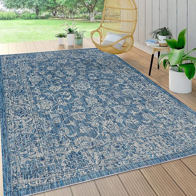 JONATHAN Y Weave Floral Indoor Outdoor Area Rug 8X10 Navy/Gray, Tela Bohemian Textured for Backyard, Patio, Porch, Easy-Cleaning, High Traffic, Pet-Friendly, Non-Shedding (SMB100B-8)
