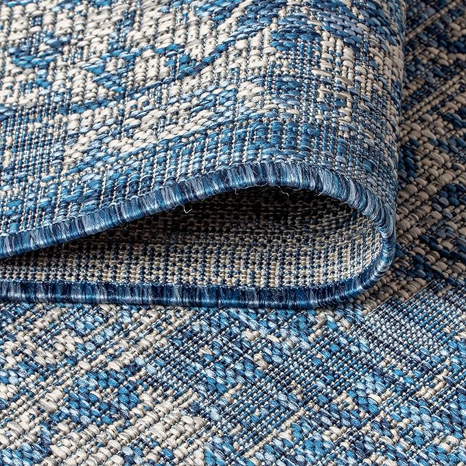 JONATHAN Y Weave Floral Indoor Outdoor Square Area Rug 8X8 Navy/Gray, Tela Bohemian Textured for Backyard, Patio, Porch, Easy-Cleaning, High Traffic, Pet-Friendly, Non-Shedding (SMB100B-8SQ)