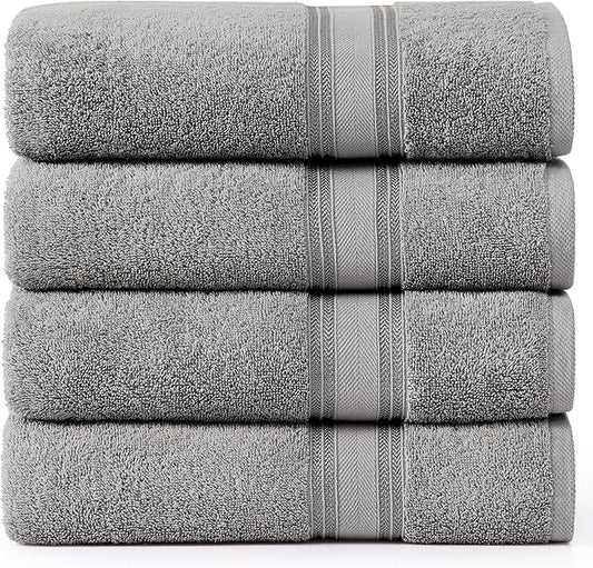 Lane Linen 100% Cotton Bath Sheets Set of 4 (35"x66") - Zero Twist Cotton Extra Large Bath Towels Sets - Quick Dry, Soft & Absorbent Oversized Grey Towels Set - Pre Shrunk, Fade Resistant - Space Grey