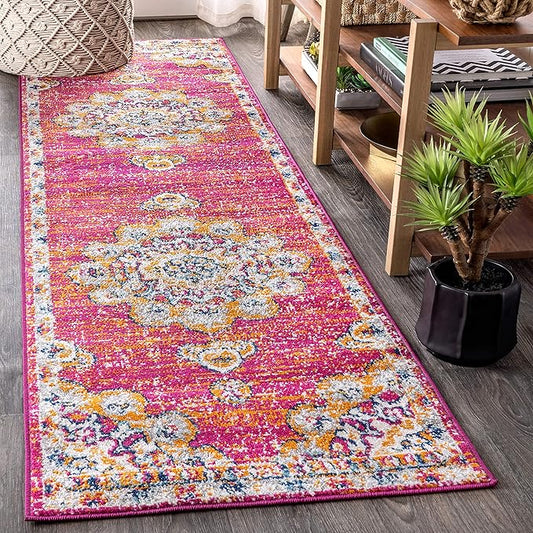 JONATHAN Y Boho Vintage Pink/Cream Runner Rug, 2x8, Bohemian Flair Medallion, Chic, Floral, High Traffic for Living Room, Bedroom, Kitchen, Pet Friendly, Non-Shedding (BMF104A-28)