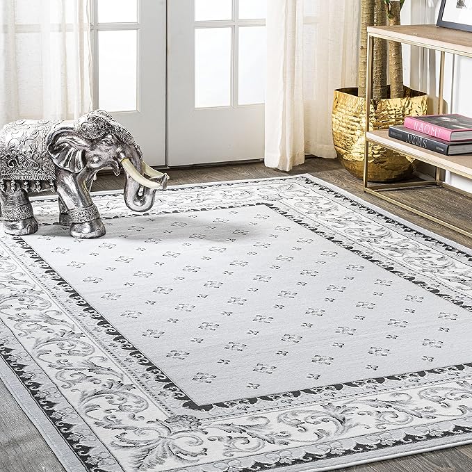 JONATHAN Y Acanthus French Border Light Gray/Cream Indoor Area Rug, 3x5, Vintage, Bohemian, Easy-Cleaning for Living Room, Bedroom, Kitchen, Pet Friendly, Non-Shedding (MDP504F-3)