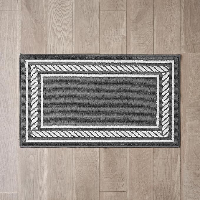 Nautica – Runner Rug | Indoor Runners for Hallways and Entry Rugs| Non-Slip and Non-Skid Entry and Kitchen Door Mat| Machine Washable Entryway Carpet Rugs | 2'2" x 3'9" | Rope Border Dark Grey