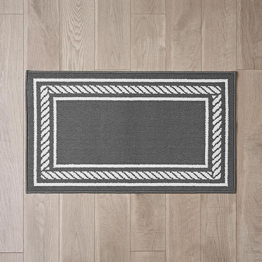 Nautica – Runner Rug | Indoor Runners for Hallways and Entry Rugs| Non-Slip and Non-Skid Entry and Kitchen Door Mat| Machine Washable Entryway Carpet Rugs | 2'2" x 3'9" | Rope Border Dark Grey