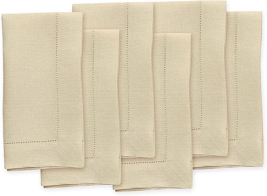 Solino Home Linen Cloth Napkins Set of 6-100% Pure Linen Beige Dinner Napkins 20 x 20 Inch - Classic Hemstitch, Handcrafted and Machine Washable