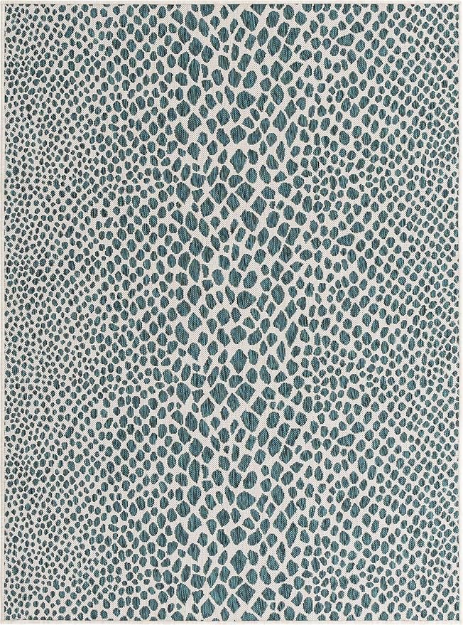 Unique Loom Outdoor Collection Area Rug - Cape Town (5' 3" x 8' Rectangle, Teal/ Ivory)