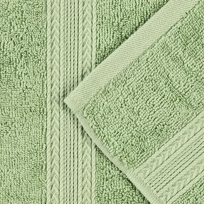 Superior Eco-Friendly Cotton 12-Piece Face Towel/Washcloth Set, Small, Fast Drying Towels for Face, Spa, Resort, Hotel, Hand, Shower, Guest Bathroom, Home, Airbnb, Apartment Essentials, Terrace Green