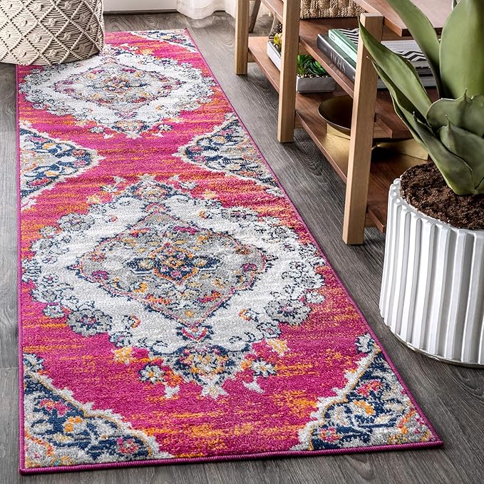 JONATHAN Y Boho Vintage Multi Runner Rug, 2x8, Bohemian Flair Medallion, Chic, Floral, High Traffic for Living Room, Bedroom, Kitchen, Pet Friendly, Non-Shedding (BMF105A-28)