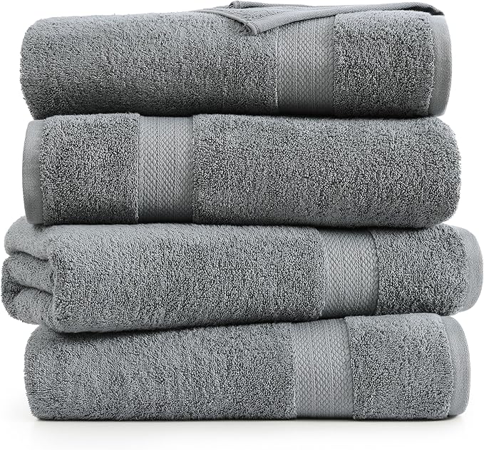 LANE LINEN 100% Cotton 4 Pack Bath Sheets (35"x66") - Highly Absorbent, Super Soft & Durable Extra Large Towel Sets - Fade Resistant, Machine Washable - Oversized Luxury Bathroom Towels - Cool Grey
