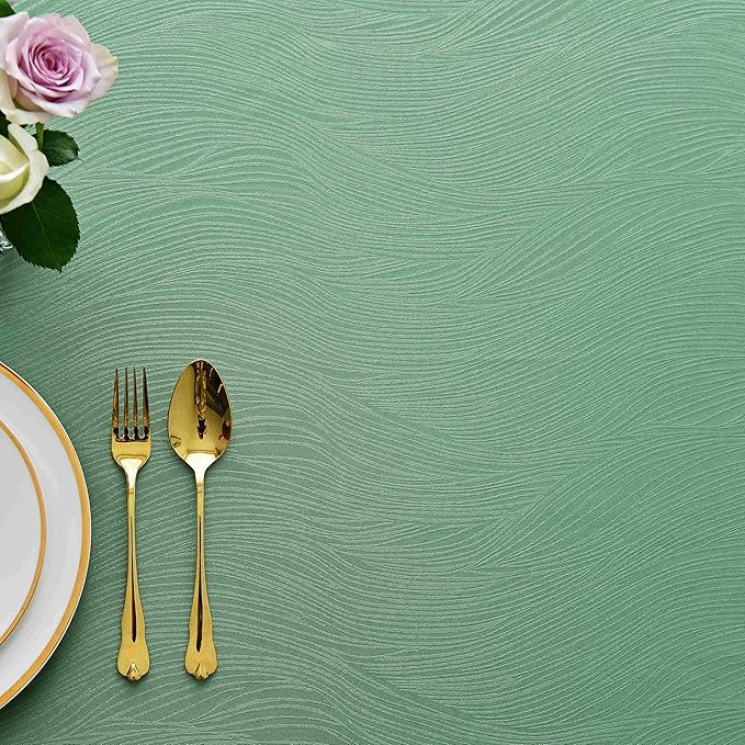 maxmill Jacquard Table Cloth Swirl Pattern Spillproof Wrinkle Resistant Heavy Weight Soft Tablecloth for Kitchen Dinning Tabletop Outdoor Picnic Rectangle 52 x 70 Inch Sage Green