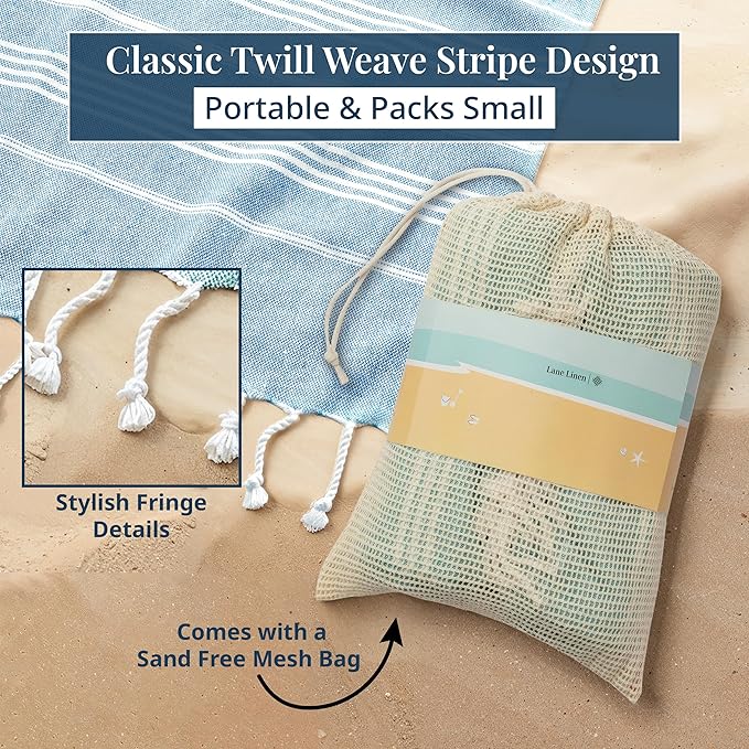 LANE LINEN Beach Towels Oversized - Picnic Blankets (82x82), Sand- Free Beach Accessories Must Haves for Family Vacations, Park Outings with Easy Carry, Quick Setup & Dry, Machine Washable – Sky Blue