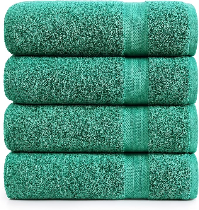 LANE LINEN Bath Towels Pack of 4 (28"x54") - 100% Ring Spun Cotton Bathroom Towel Set - Reinforced Edges, Quick Dry, Soft & Absorbent Large Bath Towels - Lightweight, Perfect for Daily Use - Emerald