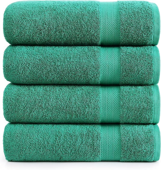 LANE LINEN Bath Towels Pack of 4 (28"x54") - 100% Ring Spun Cotton Bathroom Towel Set - Reinforced Edges, Quick Dry, Soft & Absorbent Large Bath Towels - Lightweight, Perfect for Daily Use - Emerald
