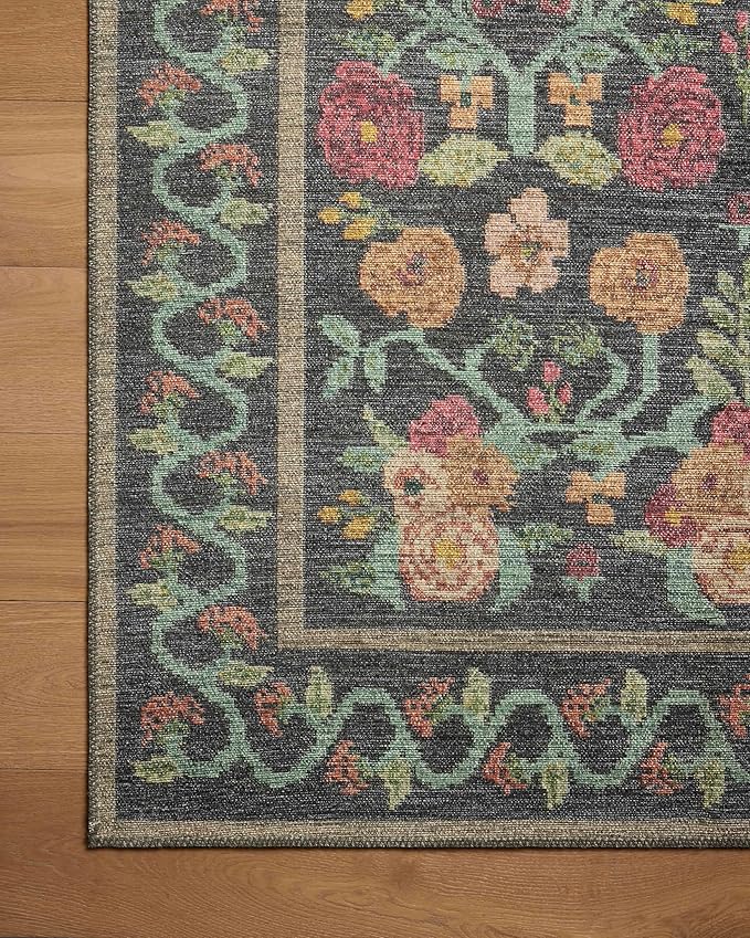 Loloi Rifle Paper Co. Rosa Collection RSA-01 Black 7'-6" x 9'-6" Area Rug