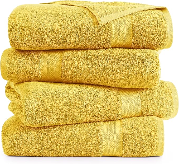 LANE LINEN 100% Luxury Cotton Bath Sheets 4 Pack (35"x66") - Highly Absorbent, Pre Shrunk, Soft, Quick Dry & Fade Resistant Extra Large Bathroom Towel Sets - Gets Soft After Multiple Washes - Mimosa