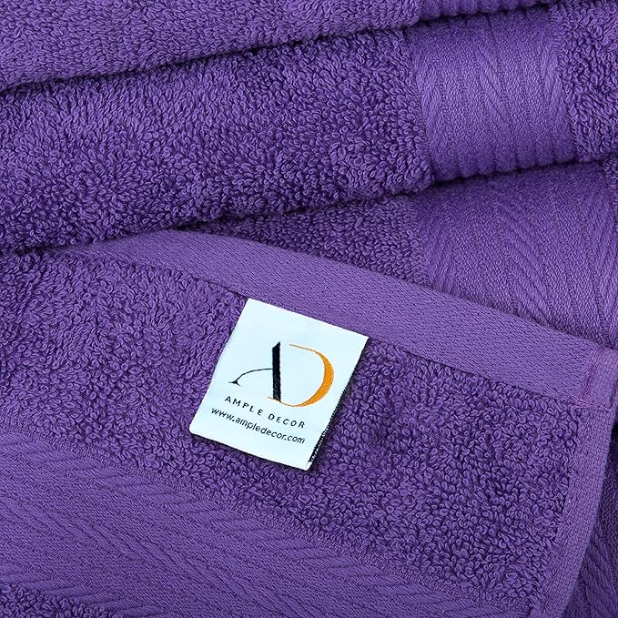 Ample Decor Hand Towel 18 X 28 Inch Pack of 8 600 GSM 100% Cotton, Soft Absorbent Thick Durable Premium Quality, for Hotel, Bathroom, Spa, Daily Use, Gym - Machine Washable - Purple