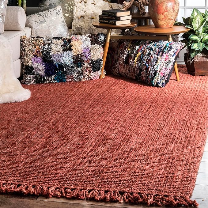 Nuloom Daniela Brick, 6' x 9', Handmade, Jute, Tassel, Soft and Textured, High Traffic, Stain Resistant, Easy Clean, Durable Area Rug for Bedroom, Living Room, Dining Space, Foyer, Entryway