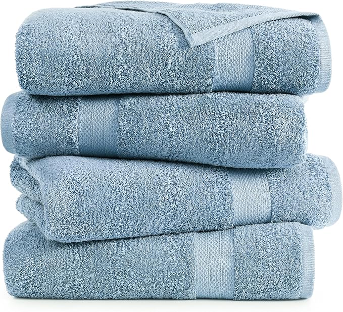 LANE LINEN 100% Ring Spun Cotton 4 Pack Bath Towels (28"x54") - Home Essentials Bathroom Towels Set - Quick Dry, Super Soft & Absorbent Bath Towels - Machine Wash in Cold Water - Cerulean Blue