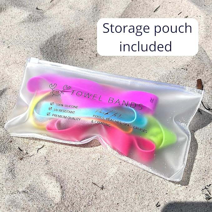 Towel Bands (6-Pack), Beach, Pool & Cruise Chairs, Extra Durable, No Snapping, Cruise Ship & Beach Essentials, Great Alternative to Beach Towel Clips