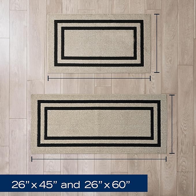 Nautica – Runner Rug 2 Piece Set | Indoor Runners for Hallways and Entry Rugs| Non-Skid Entry and Kitchen Door Mat| Machine Washable Carpet Rugs | 26" x 45" & 26" x 60"| Double Border Natural Twist