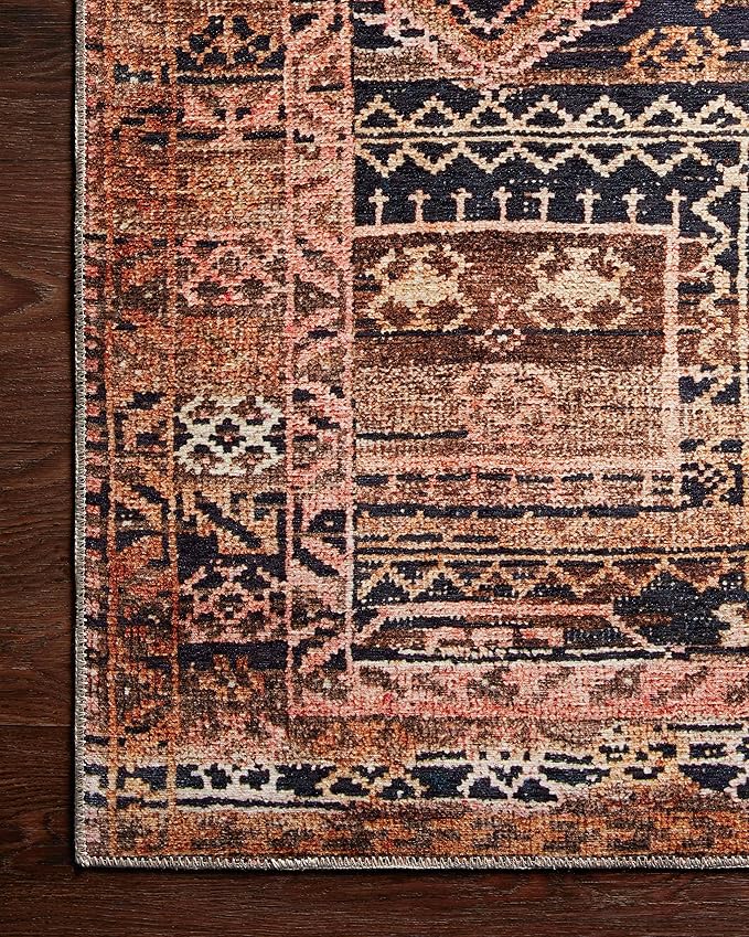 Loloi Layla Collection LAY-14 Mocha/Blush 2'-6" x 9'-6" .13" Thick Runner Rug, Soft, Durable, Vintage Inspired, Distressed, Low Pile, Non-Shedding, Easy Clean, Printed, Living Room Rug