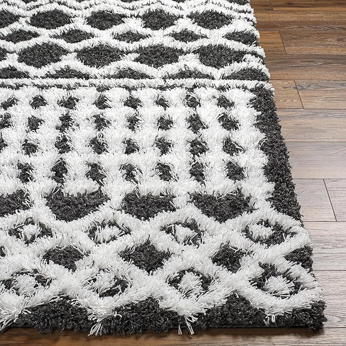 Livabliss Hapsburg Moroccan Shag Area Rug, 5'3" x 7'3", Black/White