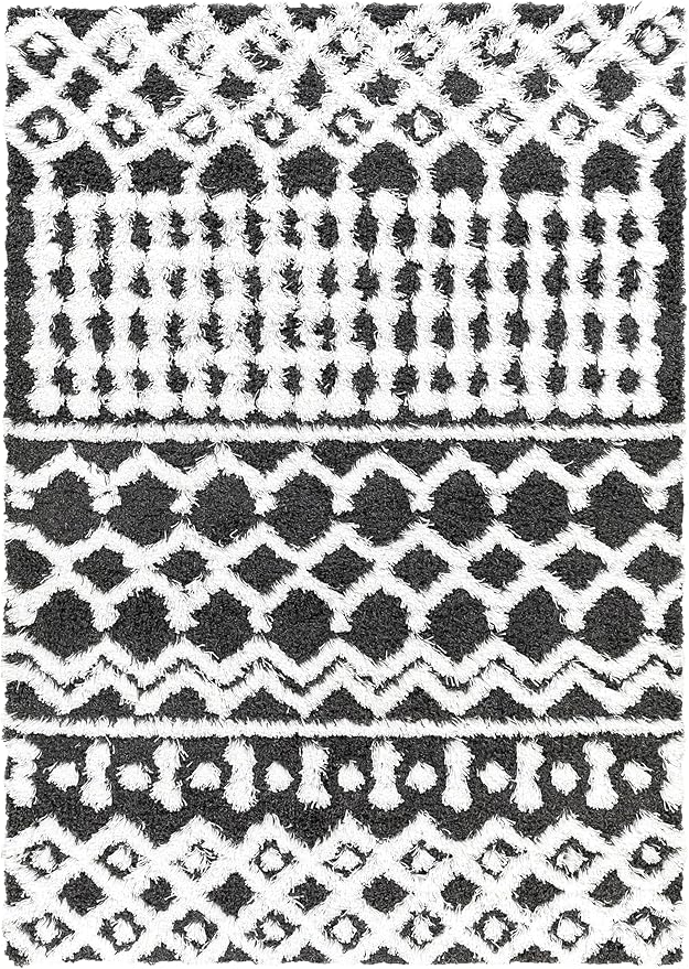 Livabliss Hapsburg Moroccan Shag Runner Area Rug, 2'7" x 7'3" , Black/White