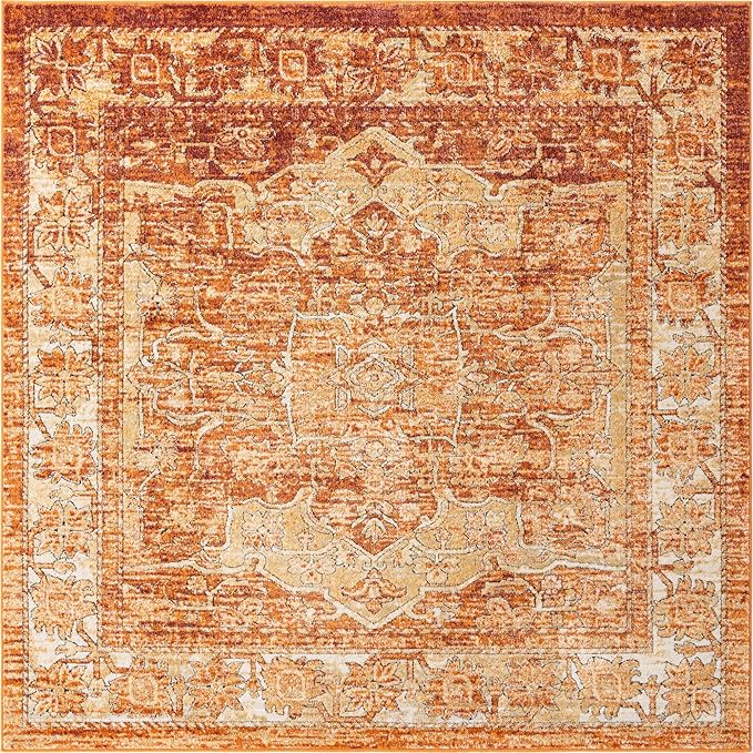 Unique Loom Isabella Collection Area Rug - Adjani (7' 10" Square, Rust Red/ Black)