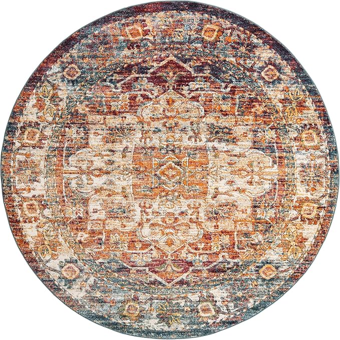 Unique Loom Isabella Collection Area Rug - Adjani (7' 10" Round, Multi/ Beige)