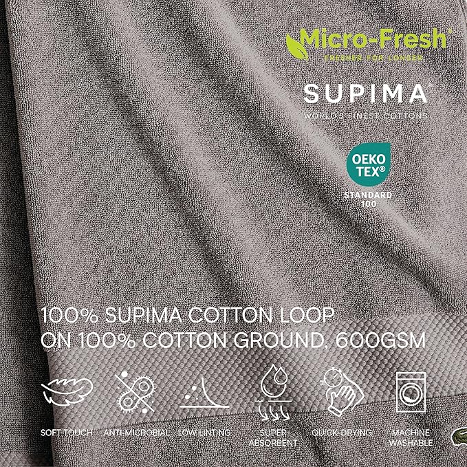 Lacoste Heritage 100% Supima Cotton Bath Towel, Meteorite, 30" x 54" – Highly Absorbent & Quick Drying, Premium Super Soft Bath Towel, Bathroom Essential, Gift for All Occasions, Machine Washable