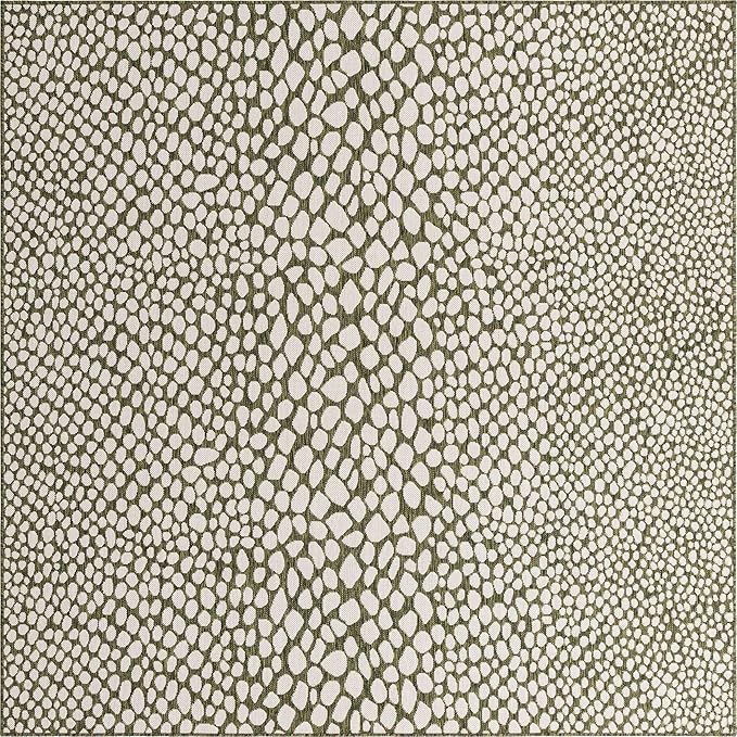 Unique Loom Outdoor Collection Area Rug - Cape Town (7' 10' Square, Green/ Ivory)