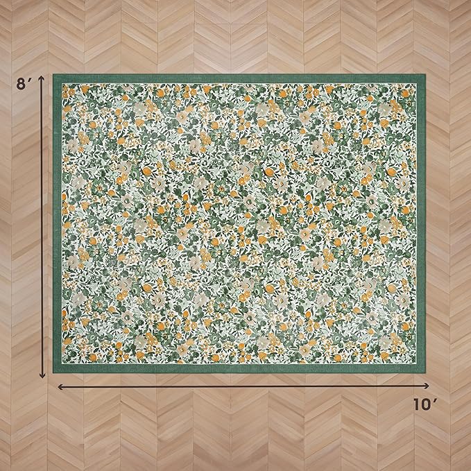 Laura Ashley Green Lovestone Floral Machine Washable & Slip Resistant 8' x 10' Area Rug