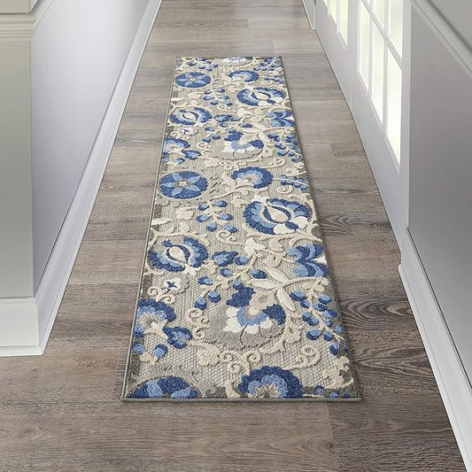 Nourison Home Aloha Natural Blue 2'3" x 8' Area Rug - Easy Clean, Non Shedding, Bed Room, Living Room, Dining Room, Kitchen (8' Runner)