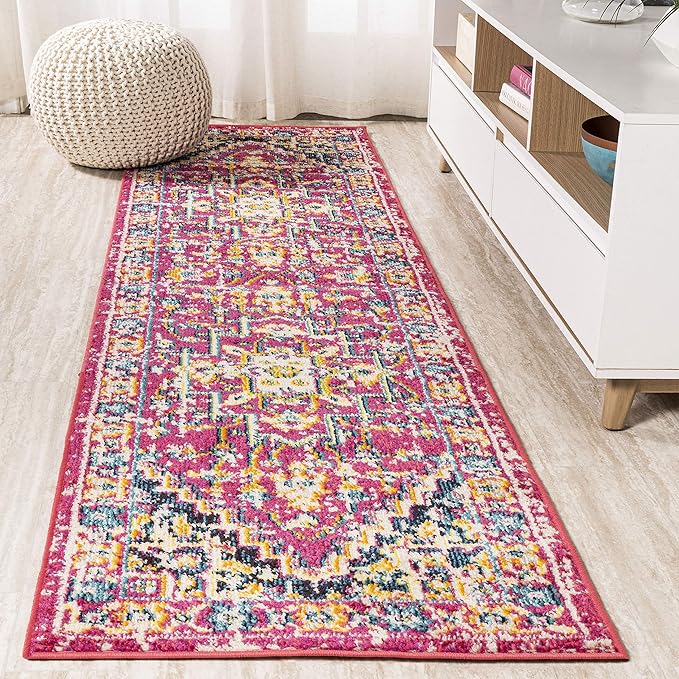JONATHAN Y Brooklyn Geometric Medallion Red/Pink Runner Rug, 2x8, Vintage, Bohemian, Easy-Cleaning for Living Room, Bedroom, Kitchen, Pet Friendly, Non-Shedding (MDP207C-28)