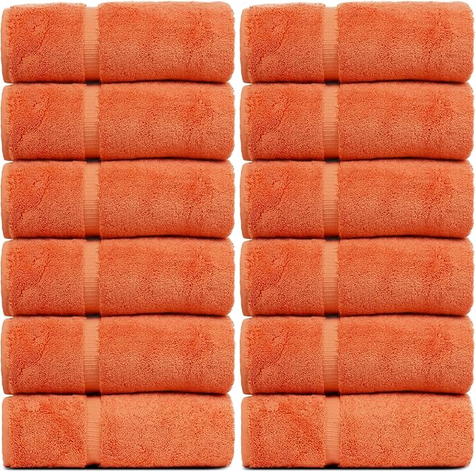 Luxury Hotel & Spa Collection, 100% Turkish Cotton 700 GSM Cloth, for Body wash, Makeup Remover & Facial Cleaning, Baby, face, Dobby Border Soft washcloths Towel Set 13" X 13", Coral, Set of 12