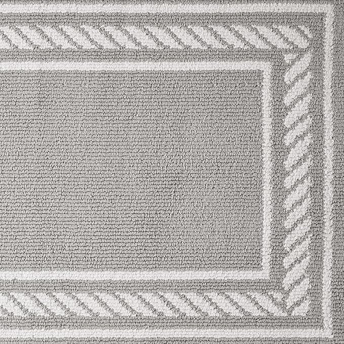 Nautica – Runner Rug | Indoor Runners for Hallways and Entry Rugs| Non-Slip and Non-Skid Entry and Kitchen Door Mat| Machine Washable Entryway Carpet Rugs | 2'2" x 3'9" | Rope Border Light Grey