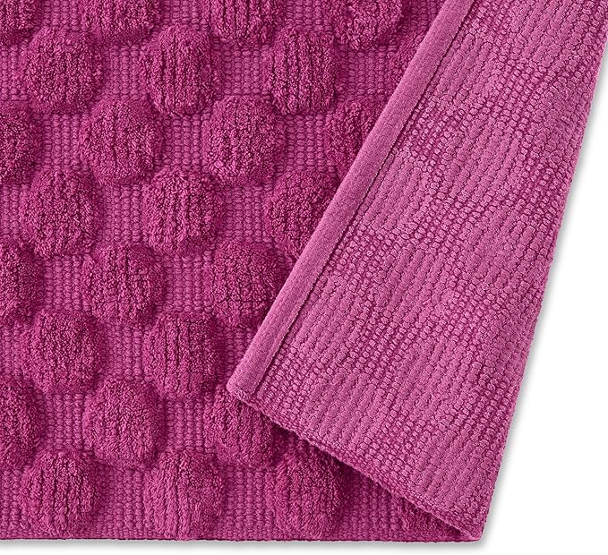 Kate Spade New York Dotted Woven Bath Rug, 17 in x 24 in, Absorbent Bath Mat, Slip Resistant, Made from 100% Cotton, Machine Washable, Fuchsia Red
