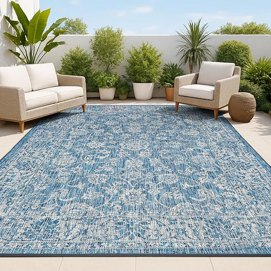 JONATHAN Y Weave Floral Indoor Outdoor Area Rug 4X6 Navy/Gray, Tela Bohemian Textured for Backyard, Patio, Porch, Easy-Cleaning, High Traffic, Pet-Friendly, Non-Shedding (SMB100B-4)