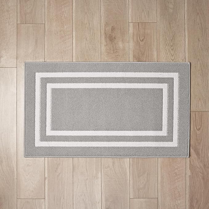 Nautica – Runner Rug | Indoor Runners for Hallways and Entry Rugs| Non-Slip and Non-Skid Entry and Kitchen Door Mat| Machine Washable Entryway Carpet Rugs |26” x 45” |Double Border Light Grey