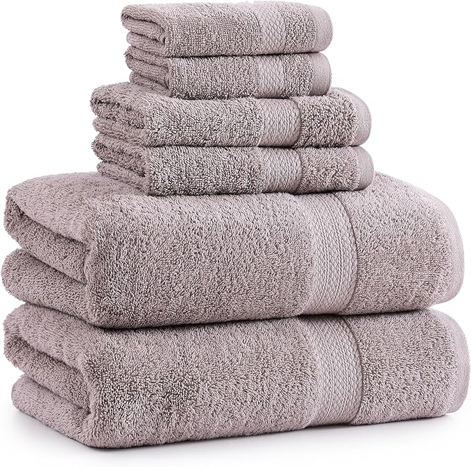 LANE LINEN 100% Cotton Bathroom Towel Set - 6 Pieces - Fluffy, Super Soft & Highly Absorbent - 2 Large Bath Towels, 2 Washcloths, 2 Hand Towels - Ringspun, Double Sided Cotton Terry - Platinum