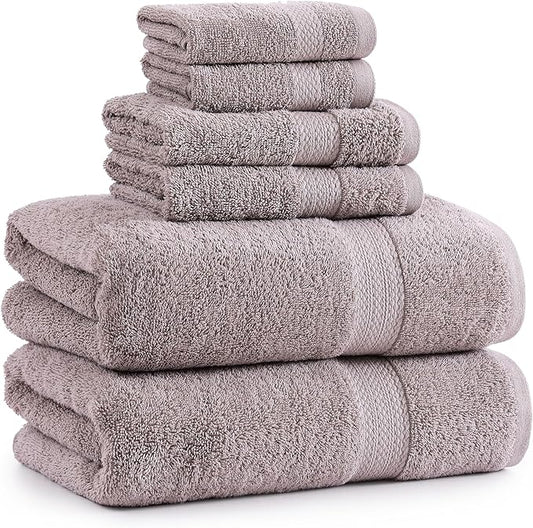 LANE LINEN 100% Cotton Bathroom Towel Set - 6 Pieces - Fluffy, Super Soft & Highly Absorbent - 2 Large Bath Towels, 2 Washcloths, 2 Hand Towels - Ringspun, Double Sided Cotton Terry - Platinum