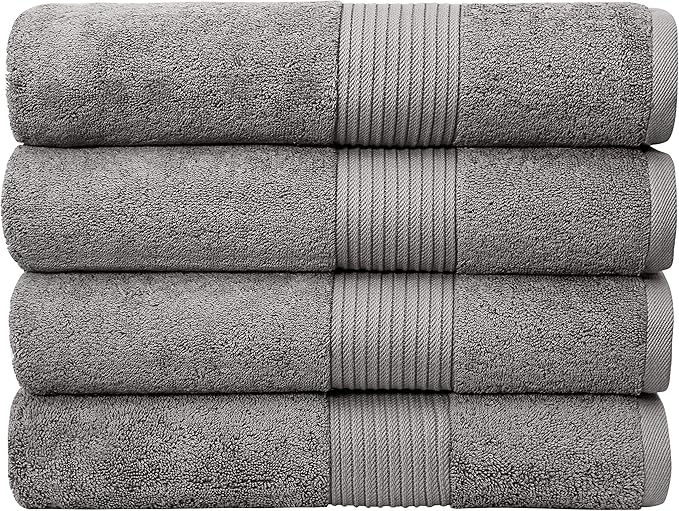 Luxury Oversized Bath Towels | Hotel Quality | Soft & Highly Absorbent |Quick Dry | 650 GSM Bath Sheets| Combed Cotton | Thick & FluffyBathroom Towels | Grey - 4 Pack