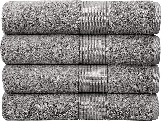 Luxury Oversized Bath Towels | Hotel Quality | Soft & Highly Absorbent |Quick Dry | 650 GSM Bath Sheets| Combed Cotton | Thick & FluffyBathroom Towels | Grey - 4 Pack